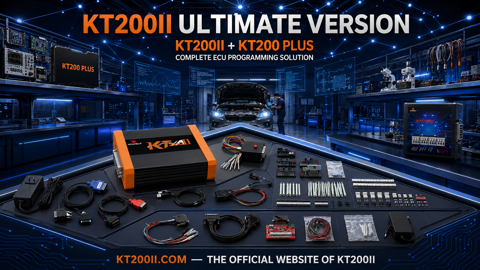 KT200II Bosch EDC17C46 ECU programming workflow for OBD Bench and Boot identification backup and file verification