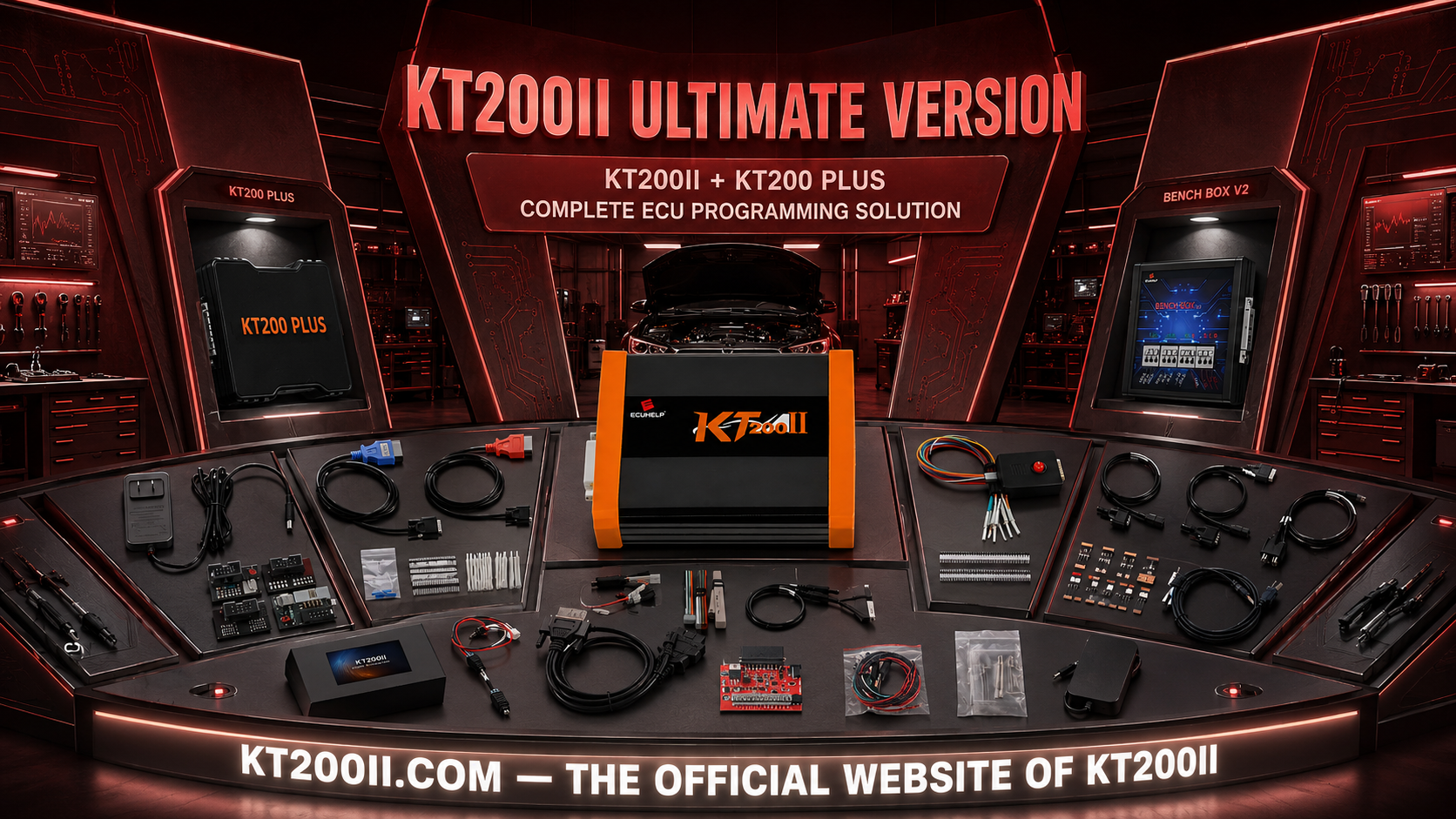 KT200II OBD programming preparation with stabilized vehicle battery, diagnostic scan and laptop connection