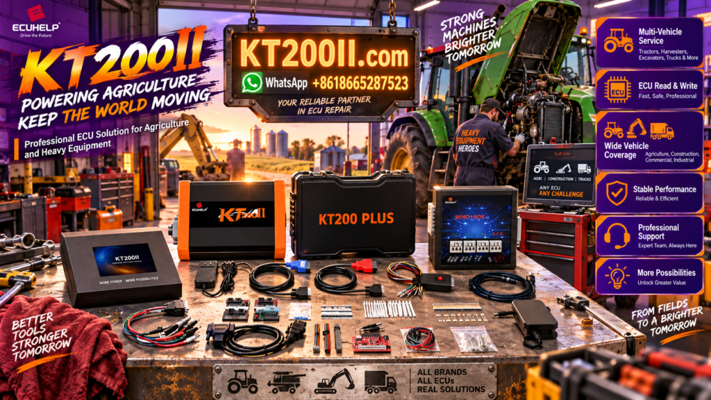 Stable ECU programming power supply connected to KT200II ECU Programmer during Bench read and write operation