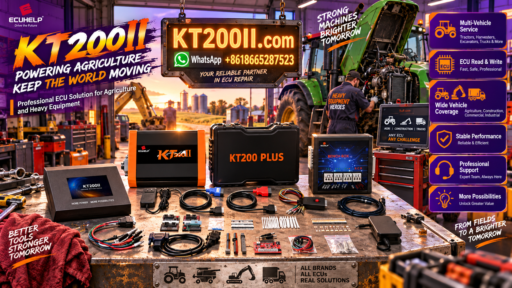 Stable ECU programming power supply connected to KT200II ECU Programmer during Bench read and write operation