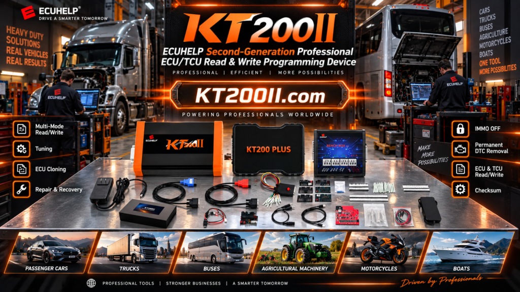 Automotive technician securing an ECU programming workbench against vibration