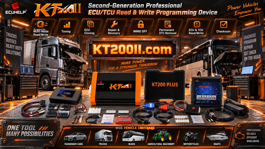 Automotive technicians reviewing ECU programming handover notes in a professional workshop