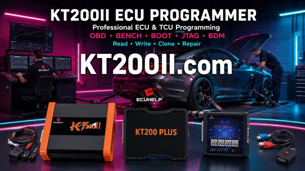 KT200II Continental SID321 ECU programming with OBD and Bench mode preparation, regulated power, ECU identification and validated file