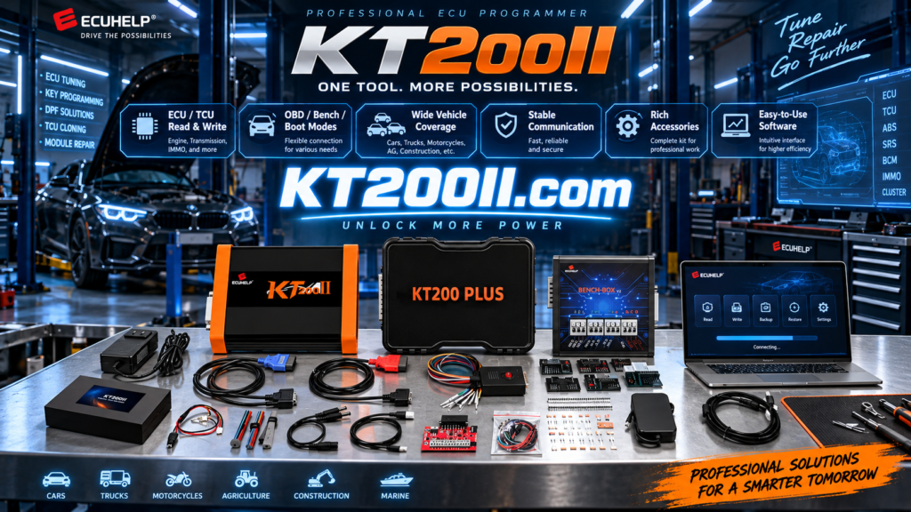 Technician verifying ECU checksum before writing with KT200II ECU programmer
