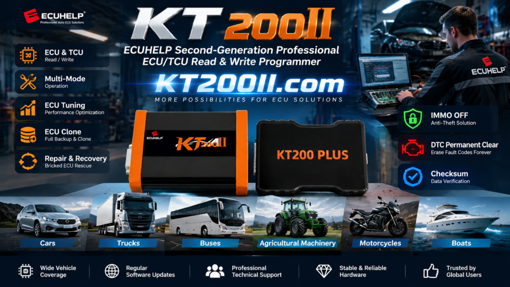 Technician inspecting a vehicle OBD port before connecting an ECU programmer