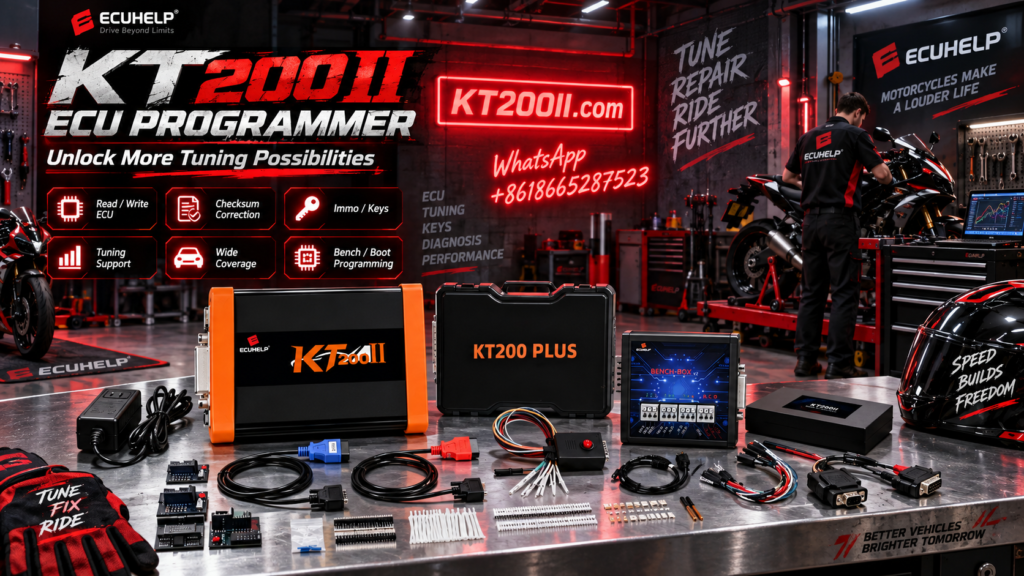 Automotive technician programming transmission control unit TCU in professional workshop