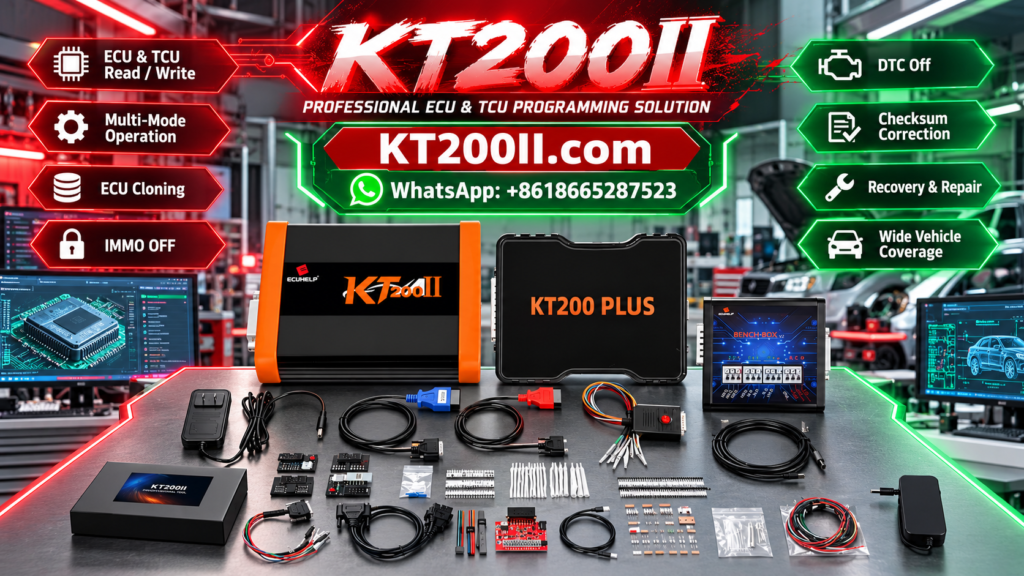 Automotive ECU communication protocol testing with CAN bus wiring, diagnostic interface and vehicle control module on a professional electronics workbench
